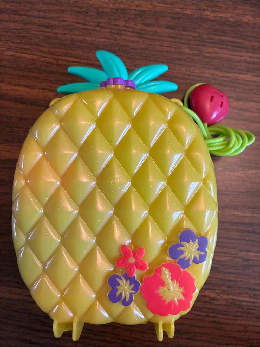 Pineapple-Themed Kids Accessory Bag in Yellow with Teal Leaves